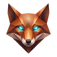 Alvin Bot — a low-poly fox head with glowing eyes